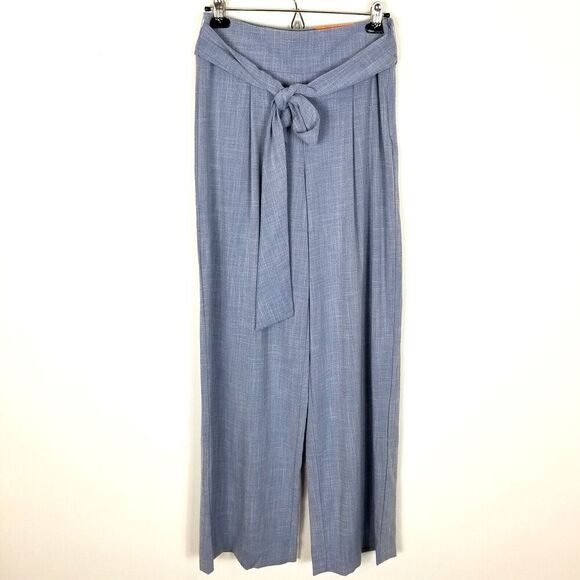 Worthington Women Wide Leg Trousers Pants Size 4 Blue Belted Full Length Office - Picture 1 of 10